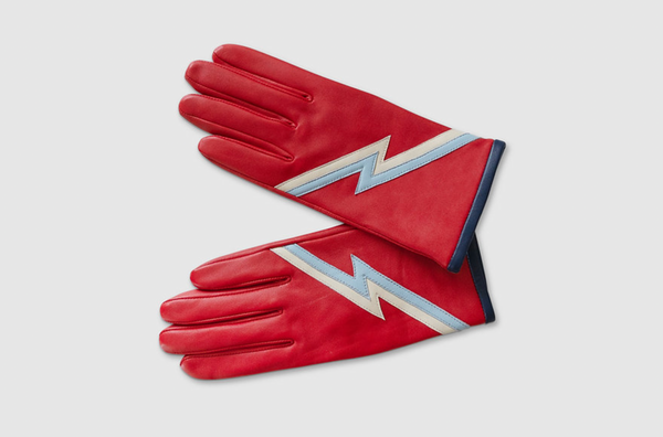 Leather Gloves Red Lightning Bolt Ziggy