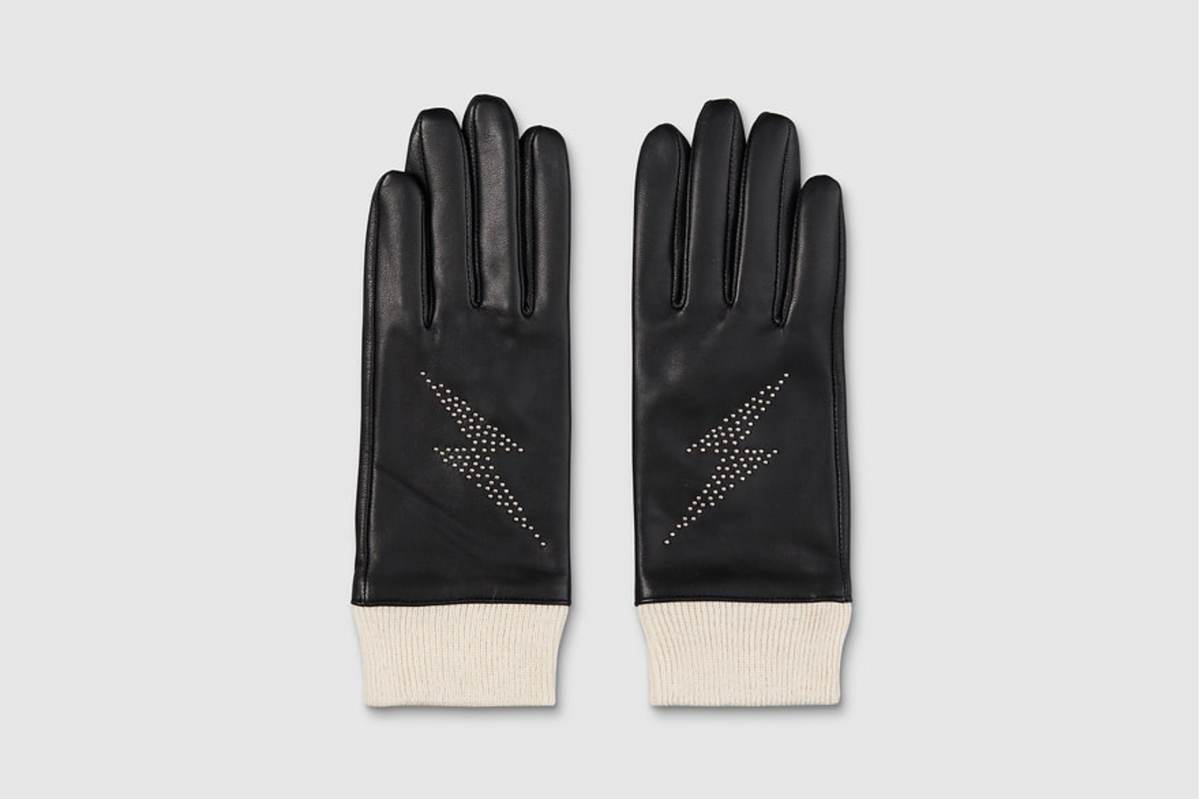 Leather Gloves Studded Lightning Bolt