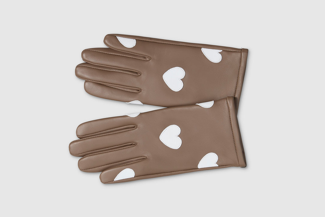 Taupe Hearts leather gloves