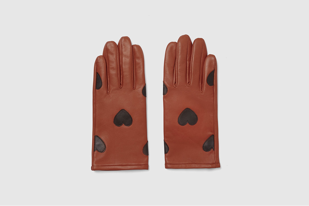 Cognac Heart Leather Gloves