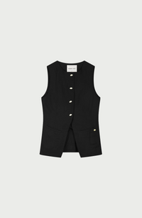  black round necked Fabienne Chapot waistcoat with small cream buttons