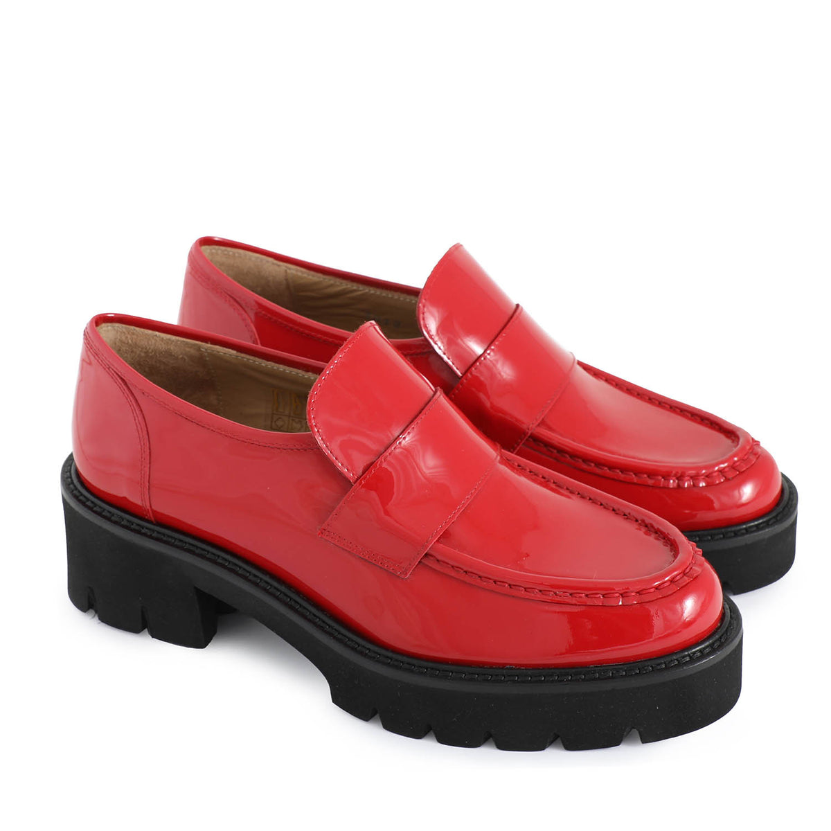 Milano Patent Leather Heeled Loafer Red