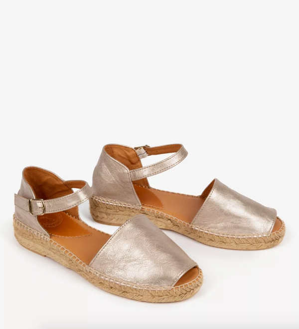 Montserrat Metallic Leather Espadrille Pewter