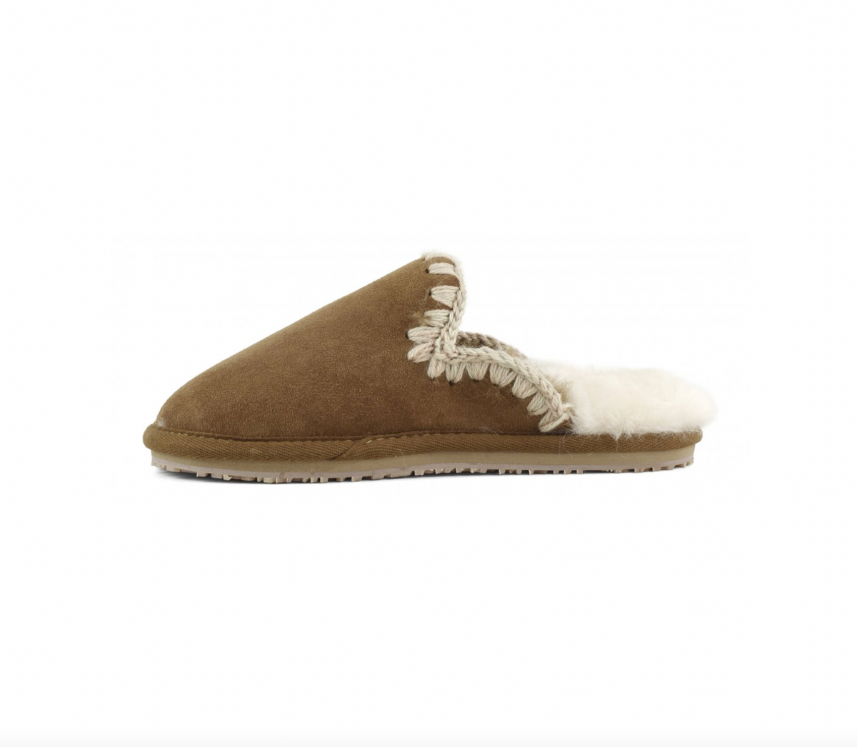 Suede Eskimo Stitch Slippers Cognac