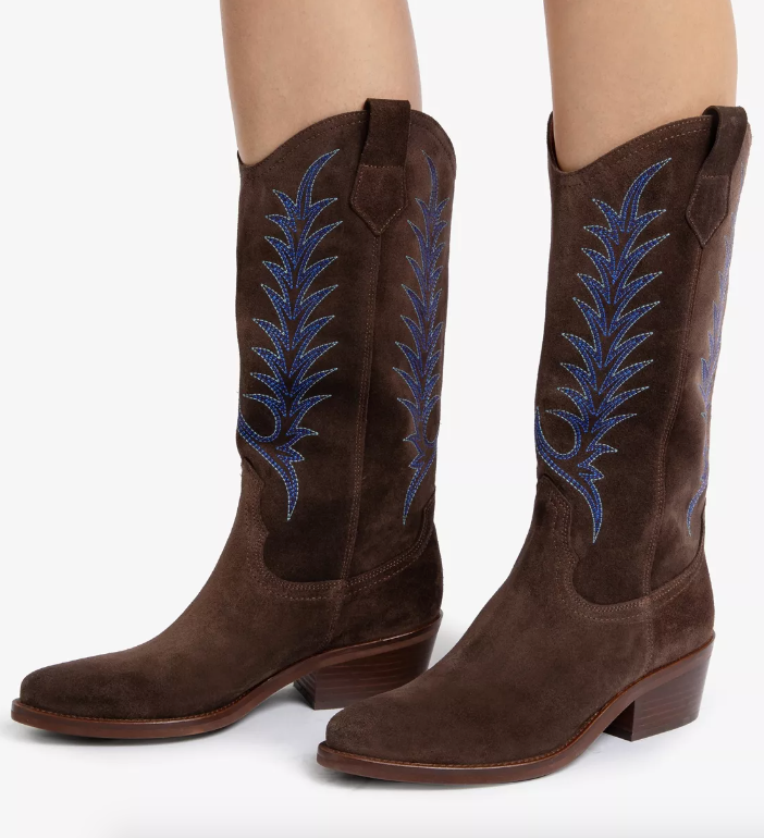 Goldie Embroidered Cowboy Boot Bitter Chocolate