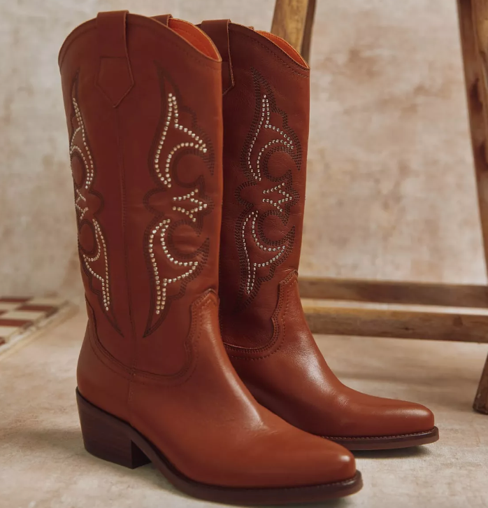 Silvestre Stud Cowboy Boot Cognac