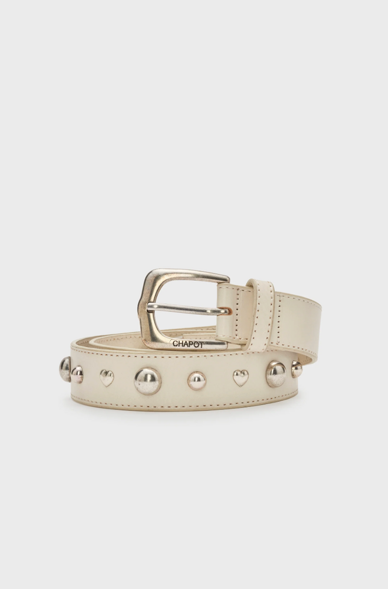 Beige belt with silver studs with silver buckle