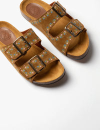 Pool Suede Embroidery Slide Tan