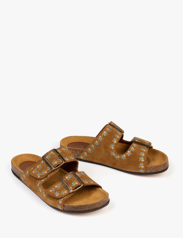 Pool Suede Embroidery Slide Tan