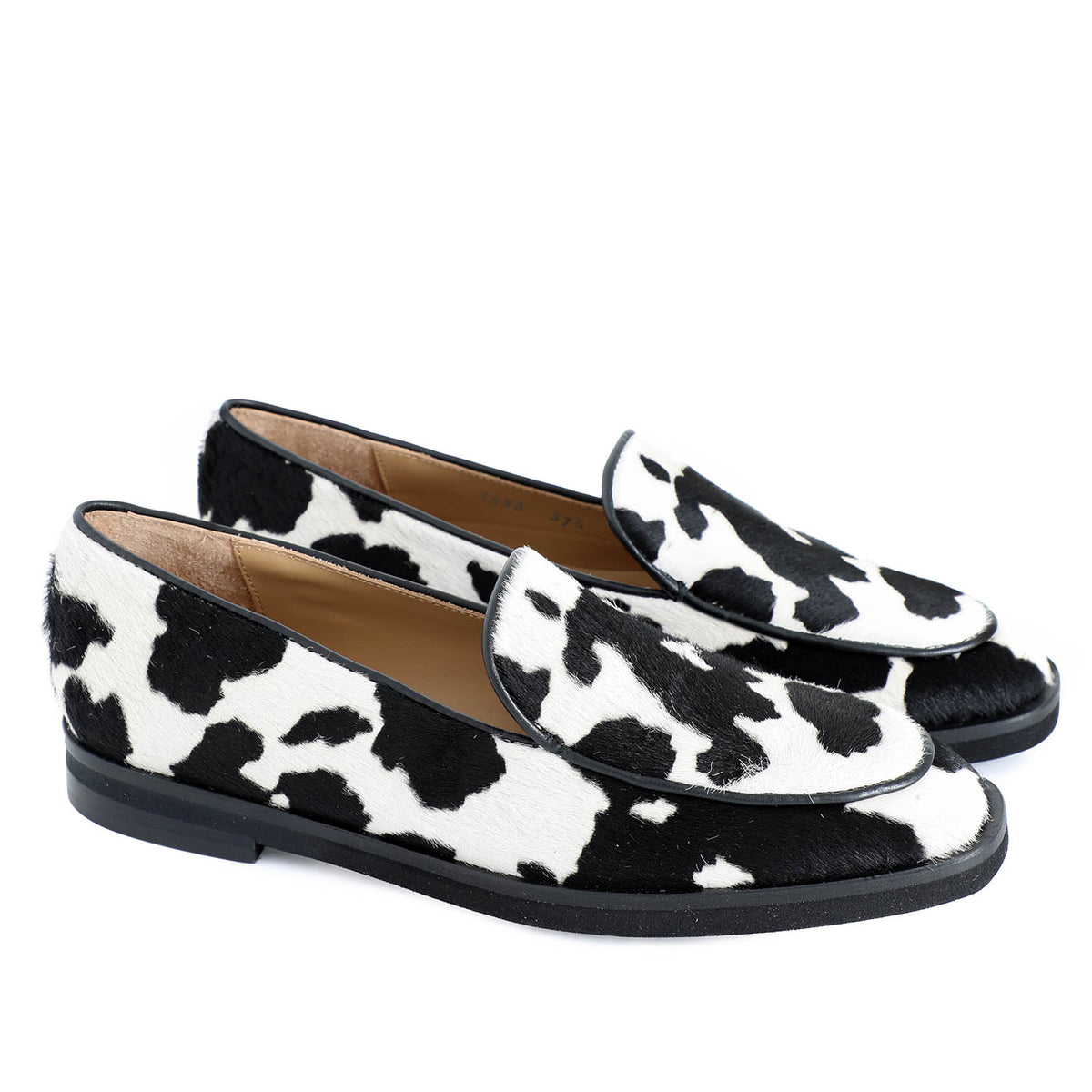 Roma Black White Leather Poni Loafers