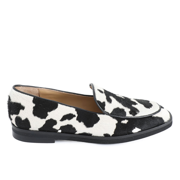 Roma Black White Leather Poni Loafers