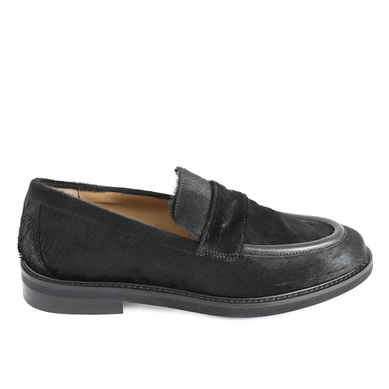 Roma Black Leather Poni Loafer
