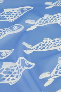 Blue Fabienne Chapot scarf School-of-fishes in blue with white sketch style fishes print - detail