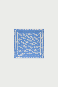 Blue Fabienne Chapot scarf School-of-fishes in blue with white sketch style fishes print