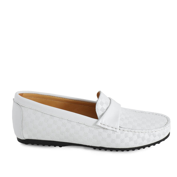 Square Leather Moccasin White