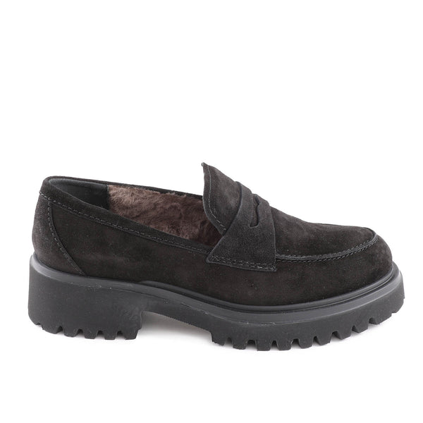 Black Shearling-lined Suede Loafer