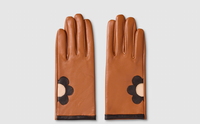 Tan Black Daisy Leather Gloves