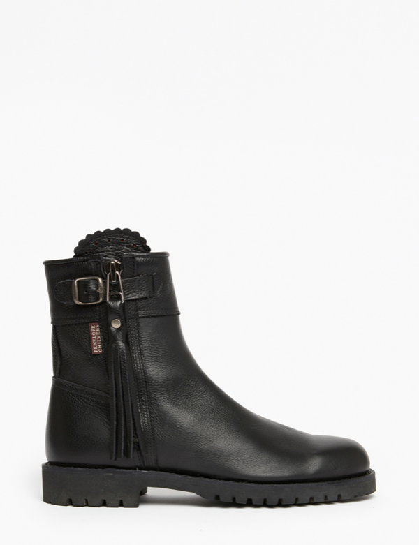 Tassel Cropped Leather Boot Black SALE