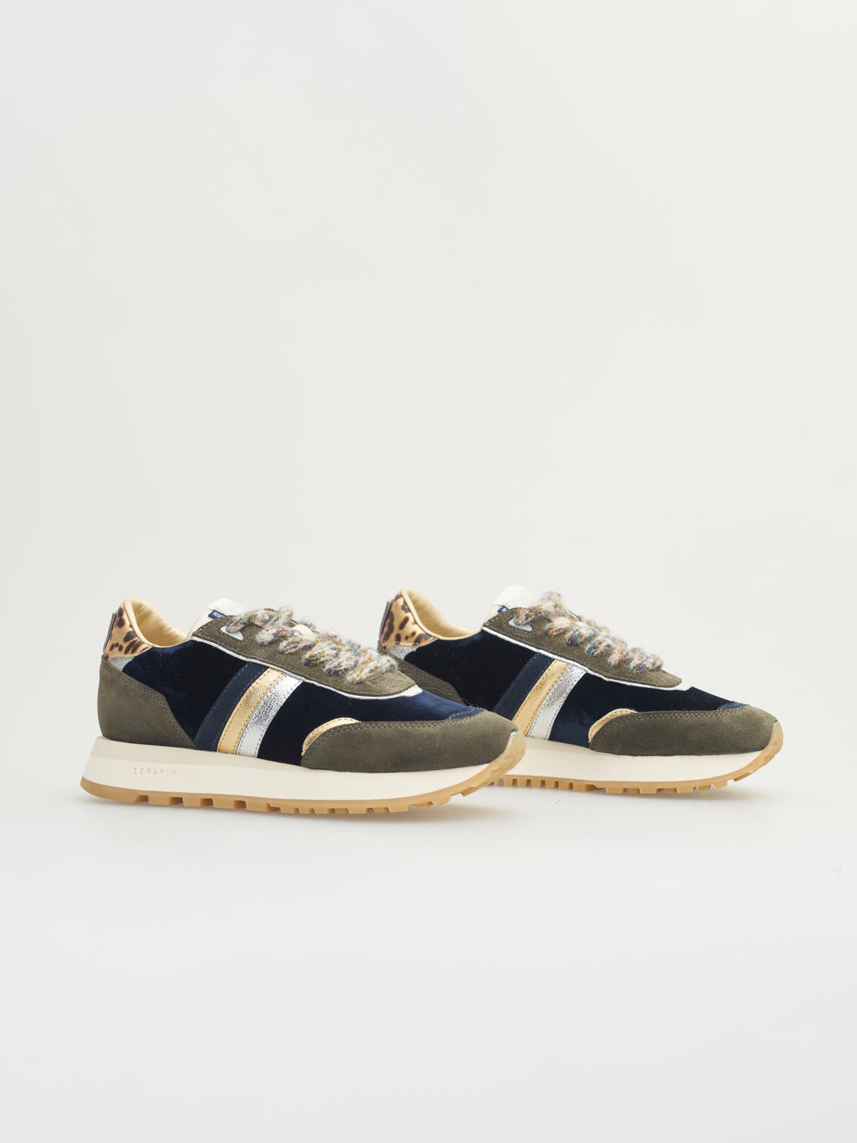 SERAFINI Torino Trainers Velvet Blue Green Leopard