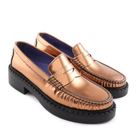 Bronze Metallic Leather Loafers