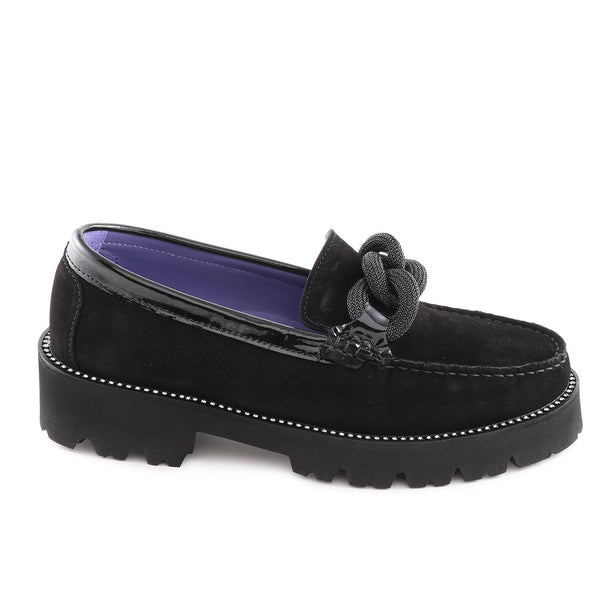 Black Suede Moccasin with Crystal