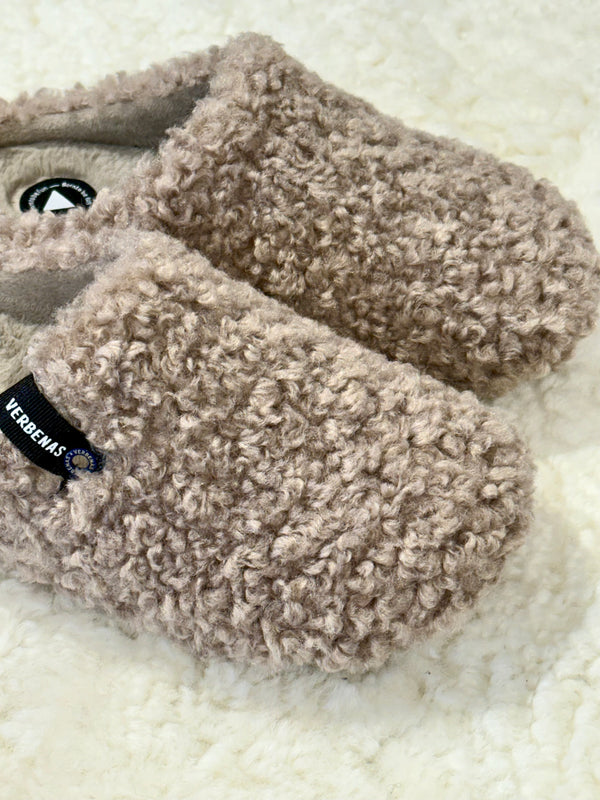 York Curly Faux Fur Taupe Slippers