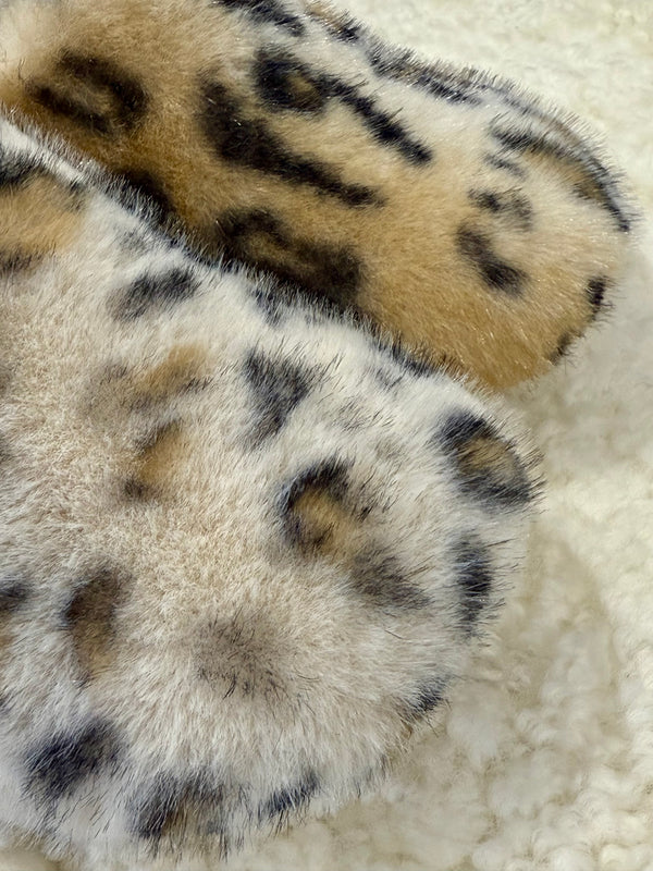 York Leopard Faux Fur Mule Slippers Caramel