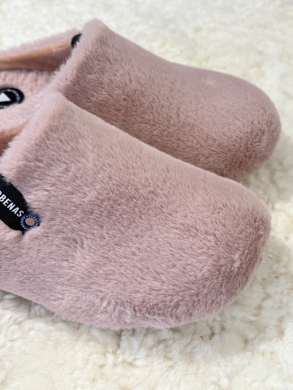 York Antique Pink Faux Fur Slippers